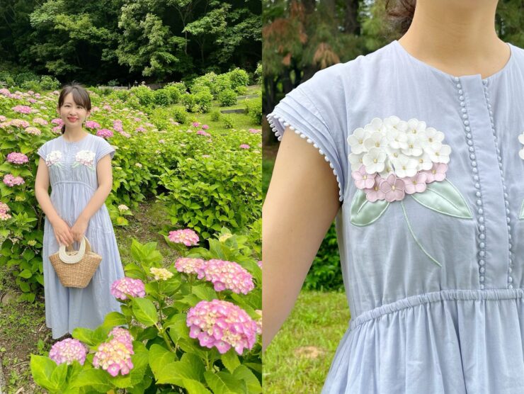 Chesty紫陽花刺繍ワンピース