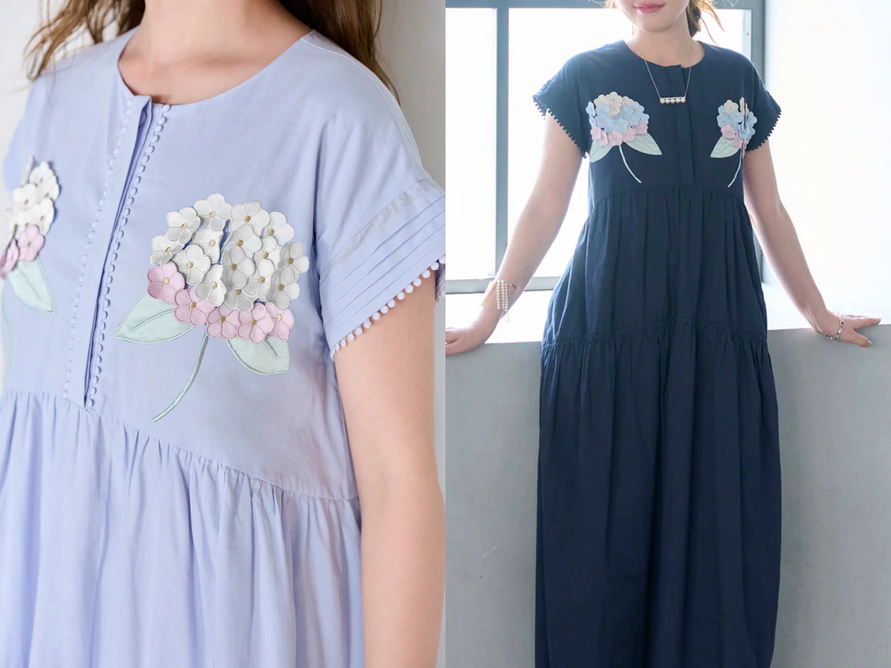 紫陽花刺繍ワンピース